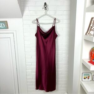 Vintage Bebe Red Maroon Satin Cowl Neck Midi Dress Size M